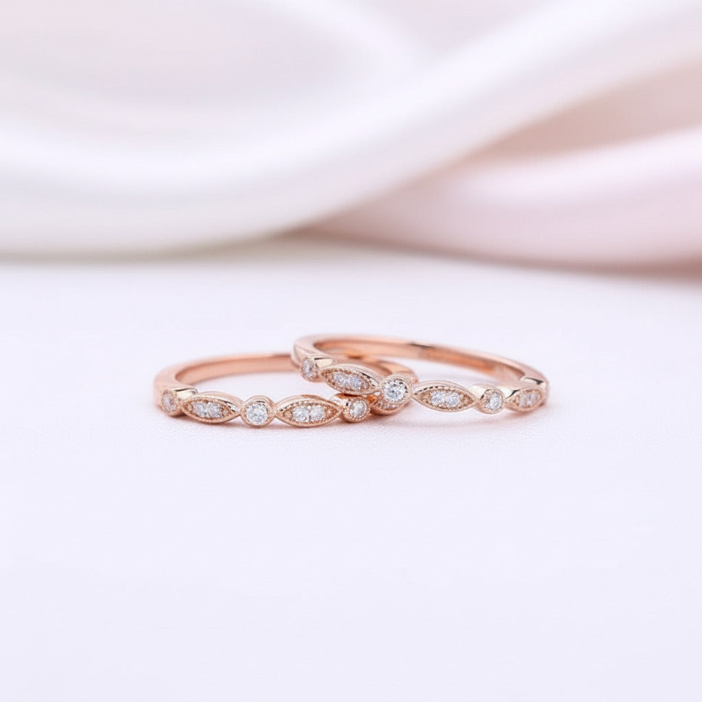 Vintage 3PC Halo Round Cut Wedding Ring Set In Rose Gold-Black Diamonds New York