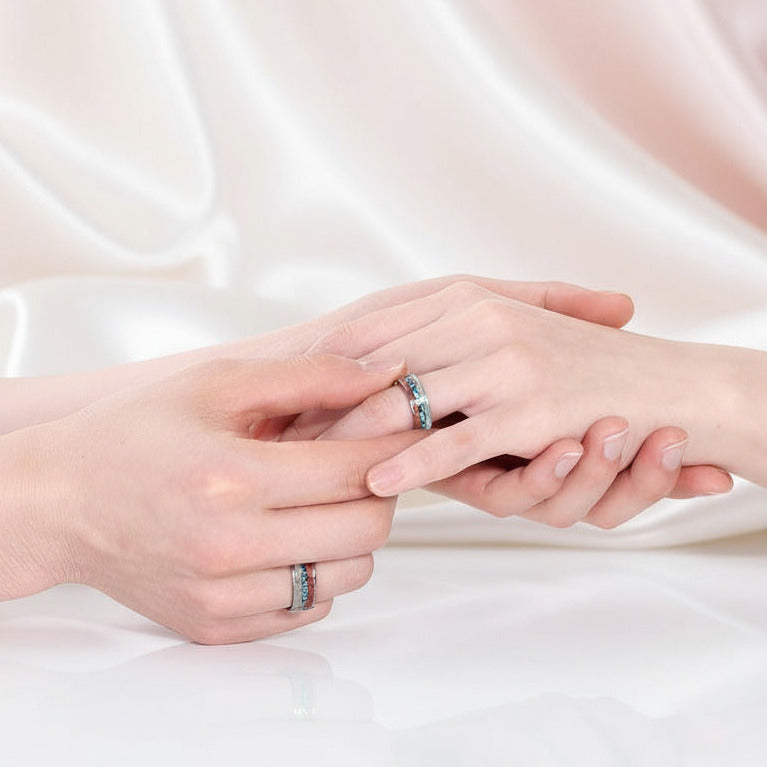 Vintage Antler & Wood Men's Titanium Wedding Band-Black Diamonds New York