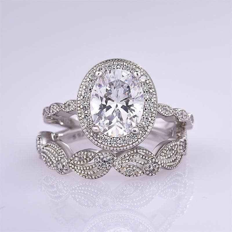 Vintage Art Deco Oval Cut Wedding Ring Set-Black Diamonds New York
