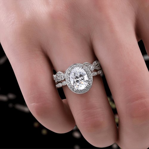 Vintage Art Deco Oval Cut Wedding Ring Set - Black Diamonds New York