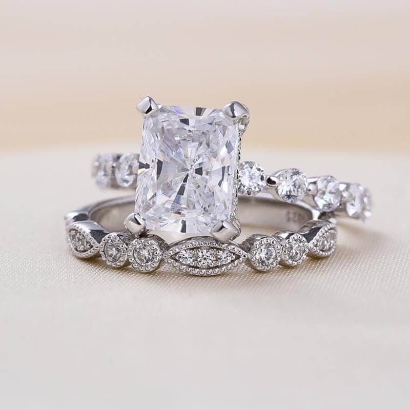 Vintage Art Deco Radiant Cut Wedding Ring Set-Black Diamonds New York
