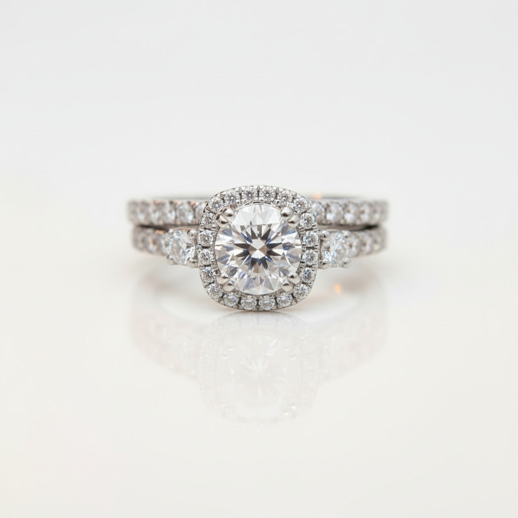 Vintage Art Deco Round Cut Diamond Option Ring Set-Black Diamonds New York