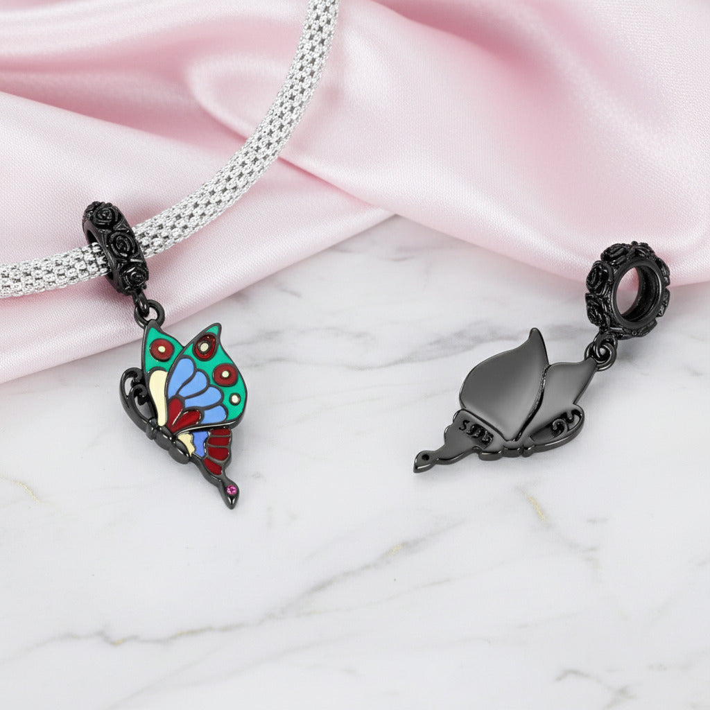 Vintage Black Rose Pistol & Butterfly Charm-Black Diamonds New York