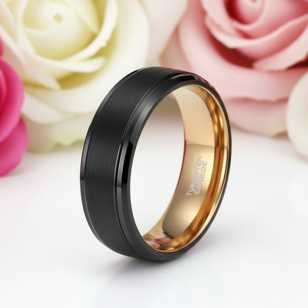Vintage Black Tungsten Carbide Wedding Band-Black Diamonds New York