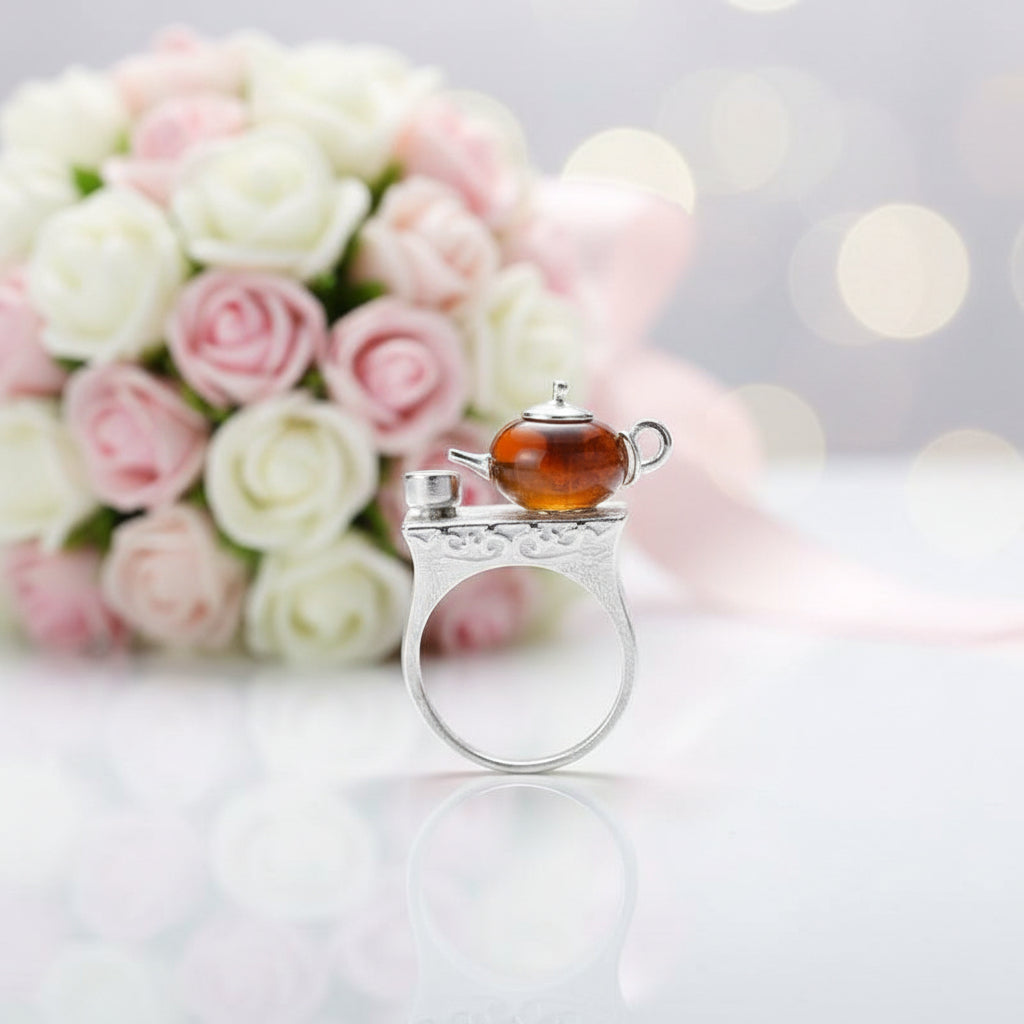 Vintage Cute Teapot Ring-Black Diamonds New York