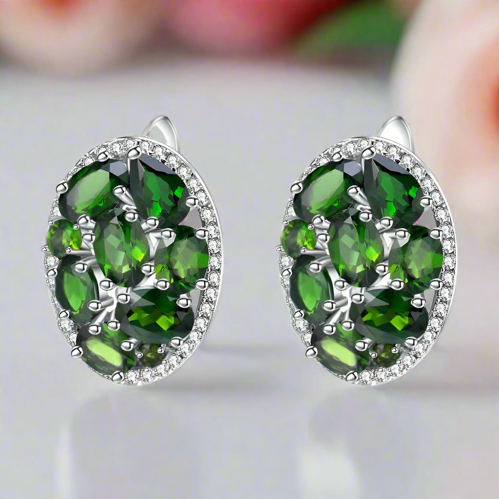 Vintage Earrings 6.86Ct Chrome Diopside Gemstone Stud Earrings-Black Diamonds New York