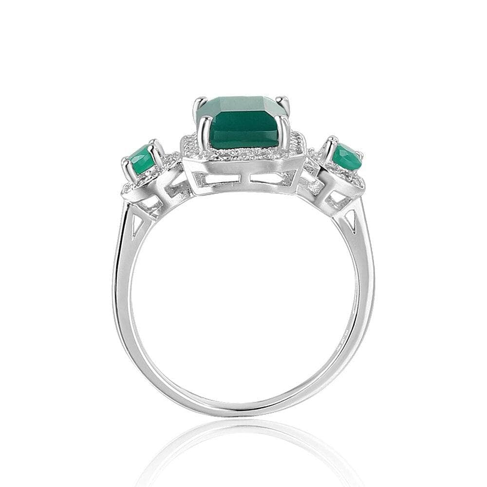 Vintage Emerald Cut Green Agate Gemstone Ring-Black Diamonds New York