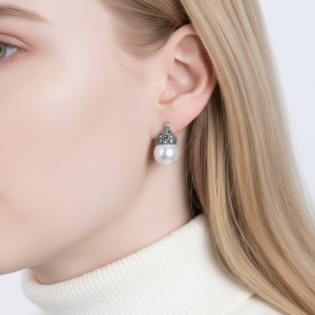Vintage Fashion Drop Earrings-Black Diamonds New York