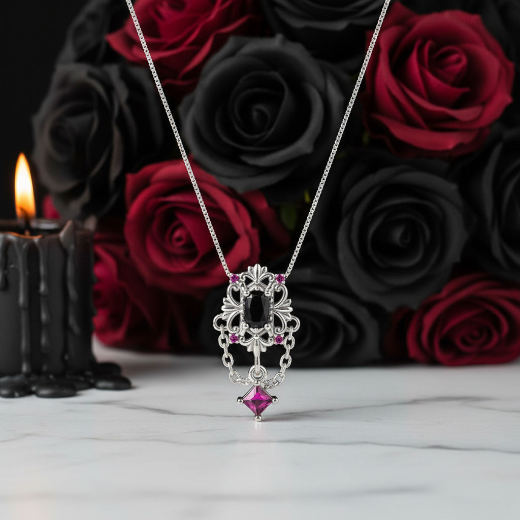 Vintage Fleur-de-lis Gothic Option Necklace-Black Diamonds New York