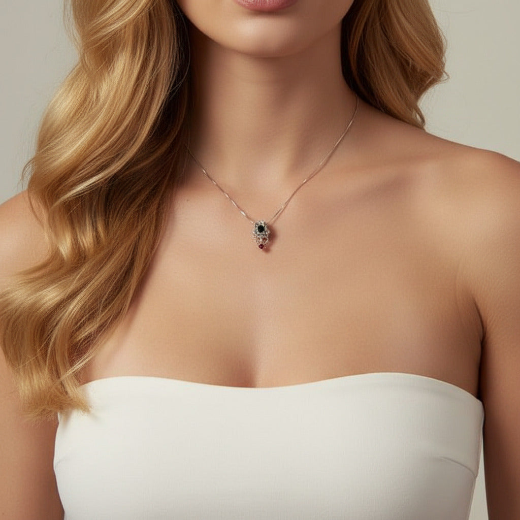Vintage Fleur-de-lis Gothic Option Necklace-Black Diamonds New York