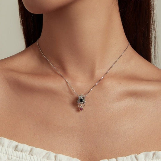 Vintage Fleur-de-lis Gothic Style Necklace-Black Diamonds New York