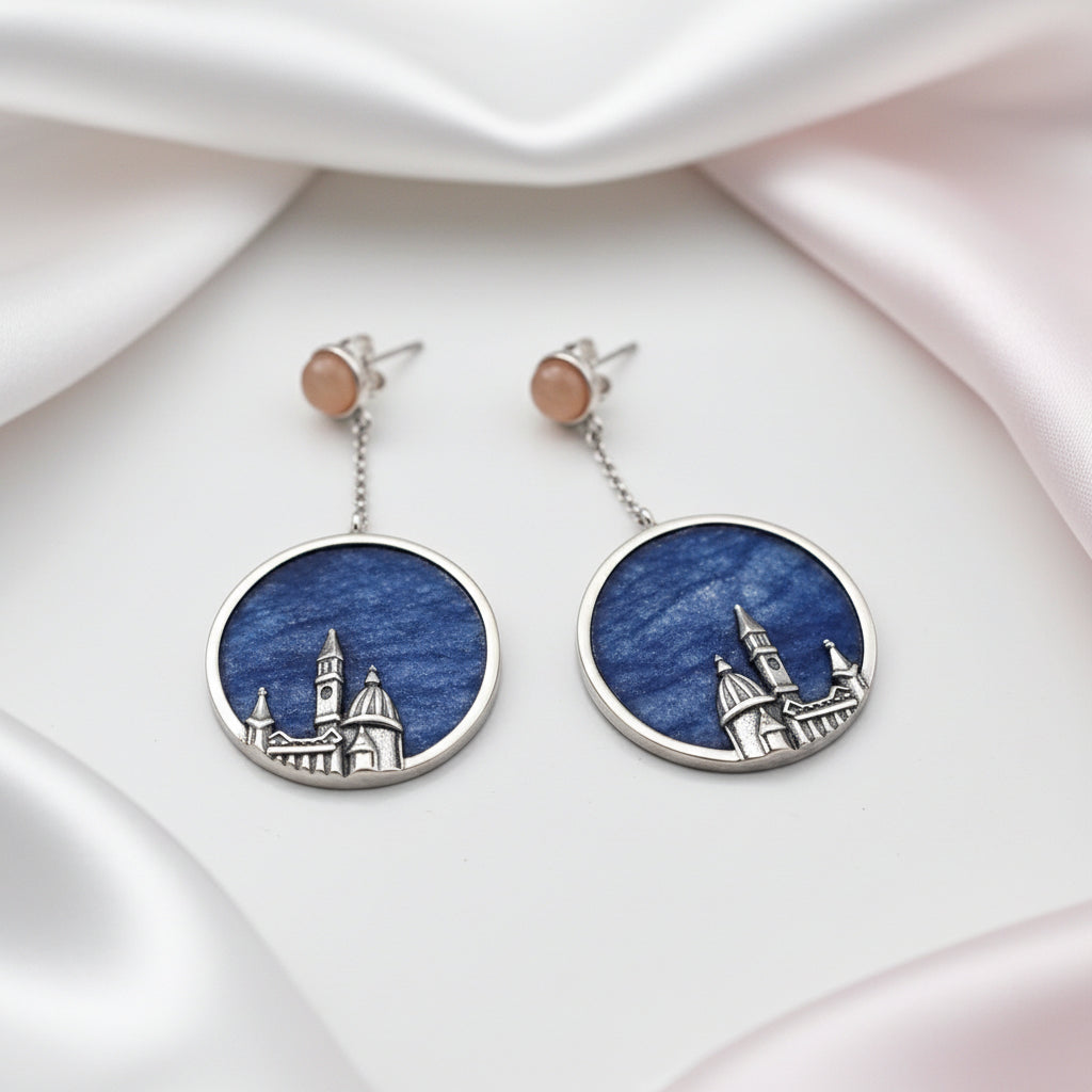 Vintage Florence Cathedral Dangle Earrings-Black Diamonds New York