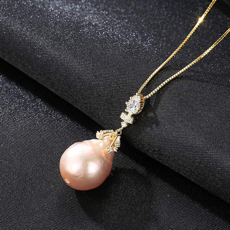 925 Sterling Silver Big Natural Freshwater Baroque Pearl Pendant Necklaces With Zircon Stones Fine Jewelry For Women JPN329 - Black Diamonds New York