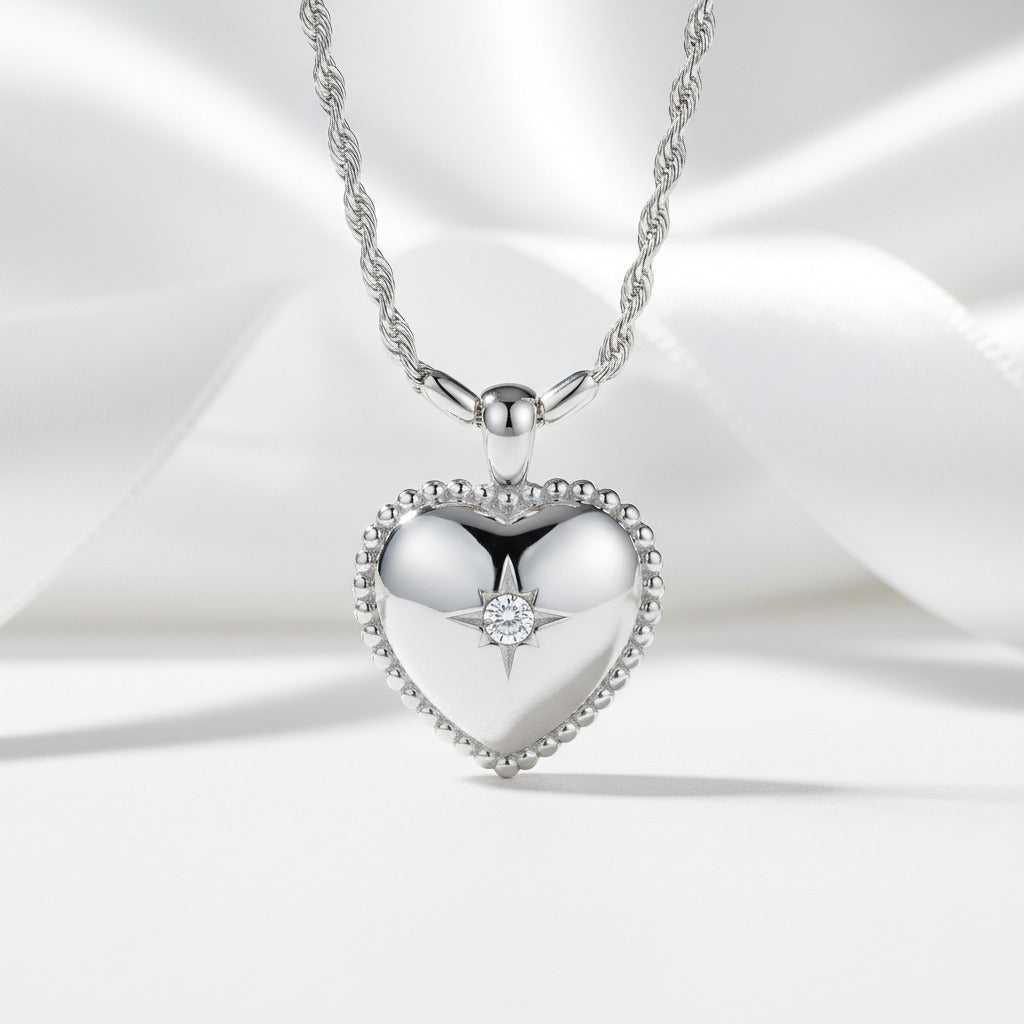 Vintage Heart with Star Millet Necklace-Black Diamonds New York