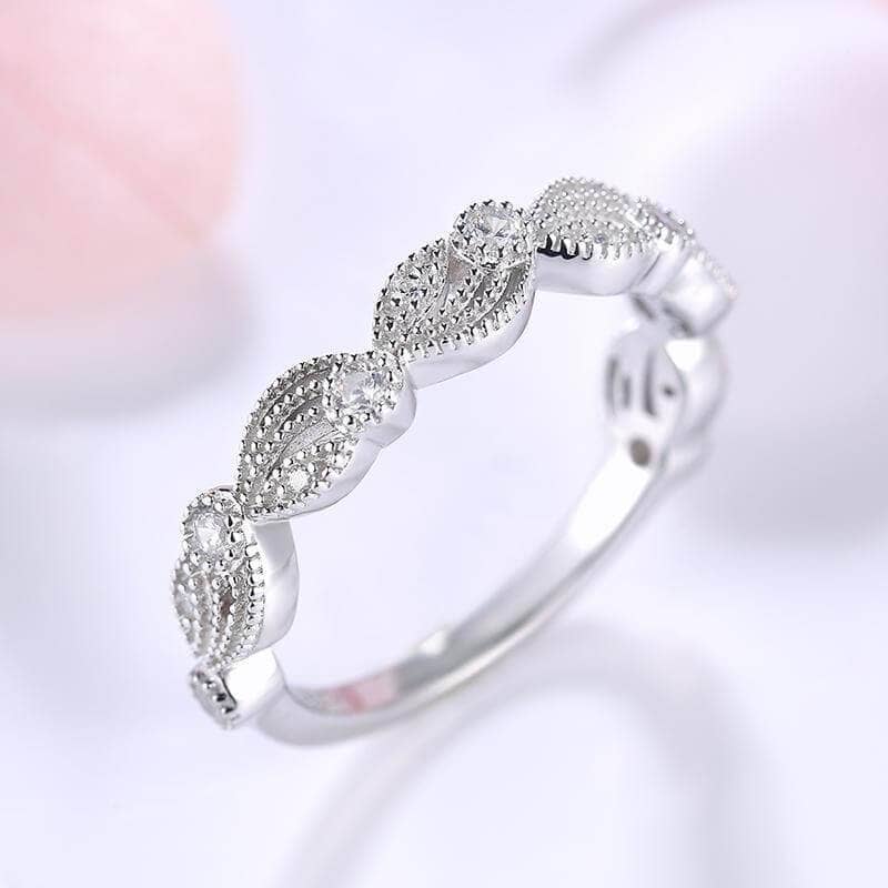 Vintage Leaf & Vine Art Deco Wedding Band-Black Diamonds New York