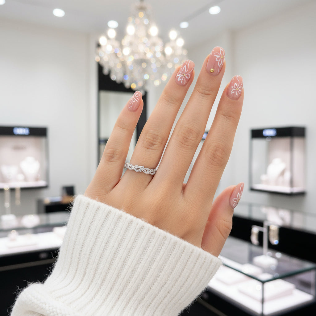 Vintage Leaf & Vine Art Deco Wedding Band-Black Diamonds New York