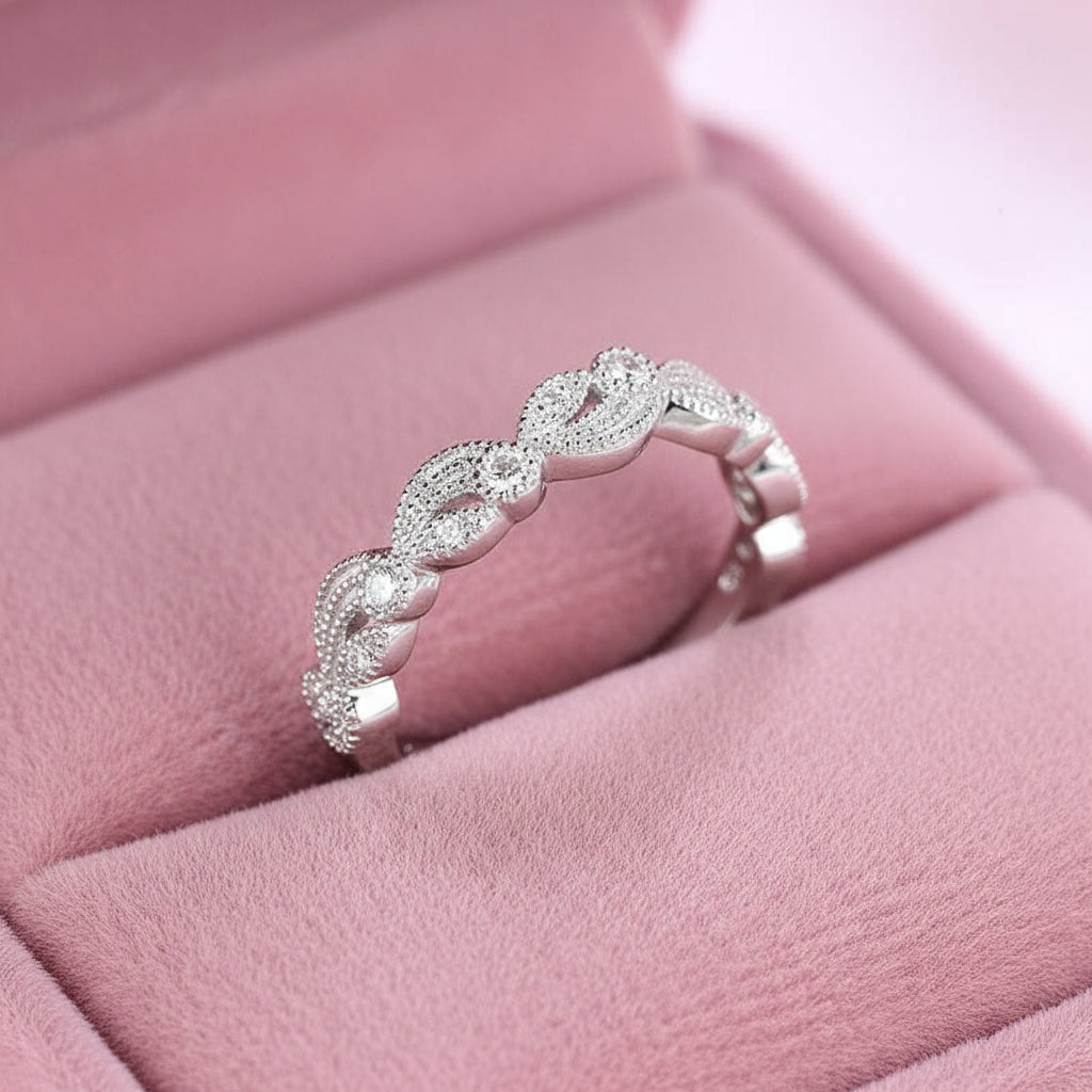 Vintage Leaf & Vine Art Deco Wedding Band-Black Diamonds New York