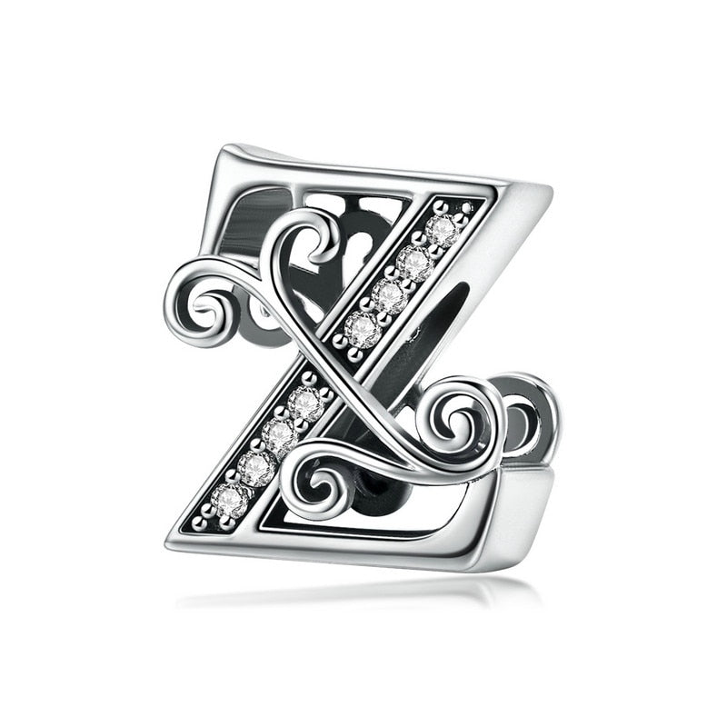 BAMOER 925 Sterling Silver Letter Vintage A to Z 26 Letter Charms Openwork CZ Alphabet Beads Fit Charm Bracelet BSC030 - Black Diamonds New York