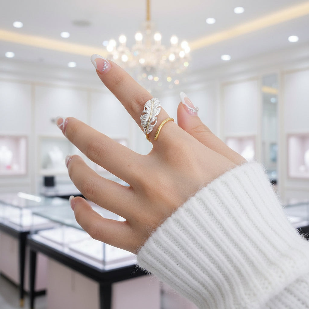 Vintage Long Goose Feather Ring-Black Diamonds New York