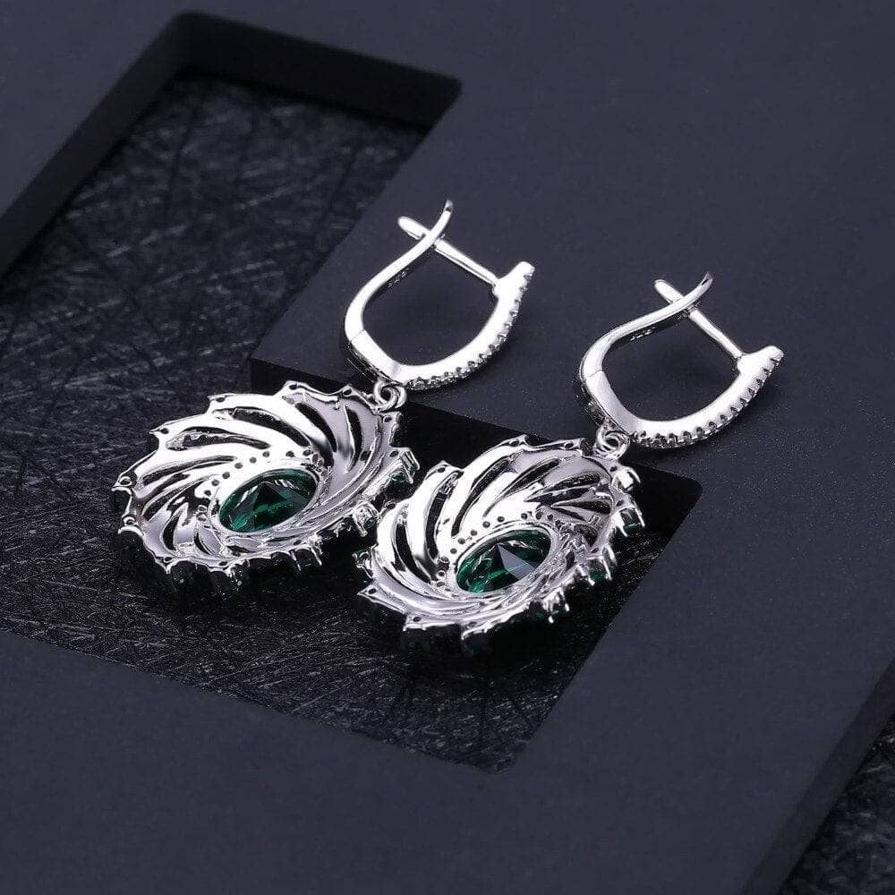 Vintage Luxury Nano Emerald Dangle Earrings-Black Diamonds New York