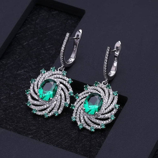 Vintage Luxury Nano Emerald Dangle Earrings-Black Diamonds New York