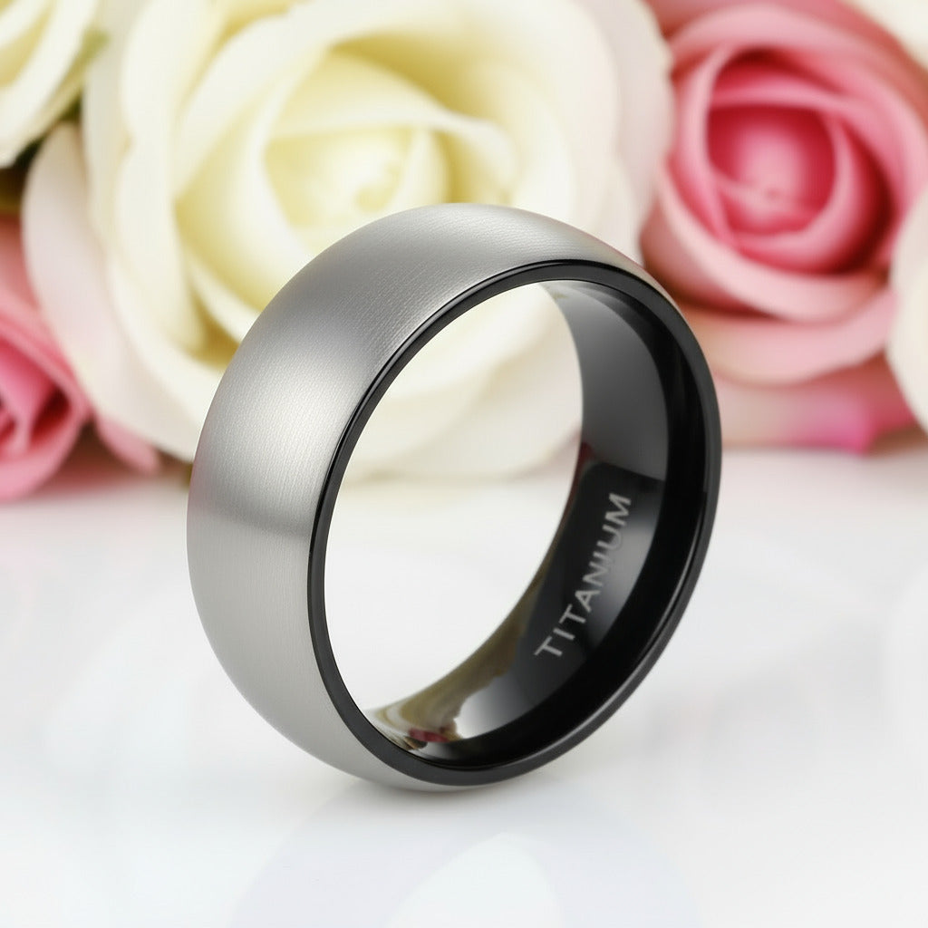 Vintage Matte Titanium Men's Wedding Band-Black Diamonds New York