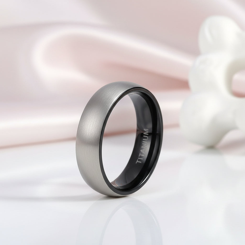 Vintage Matte Titanium Men's Wedding Band-Black Diamonds New York