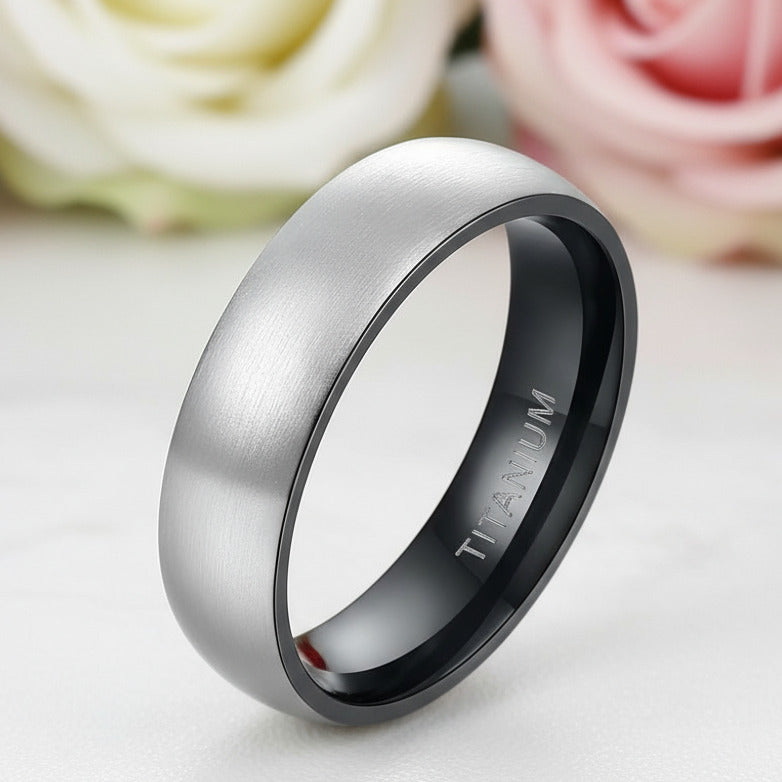 Vintage Matte Titanium Men's Wedding Band-Black Diamonds New York