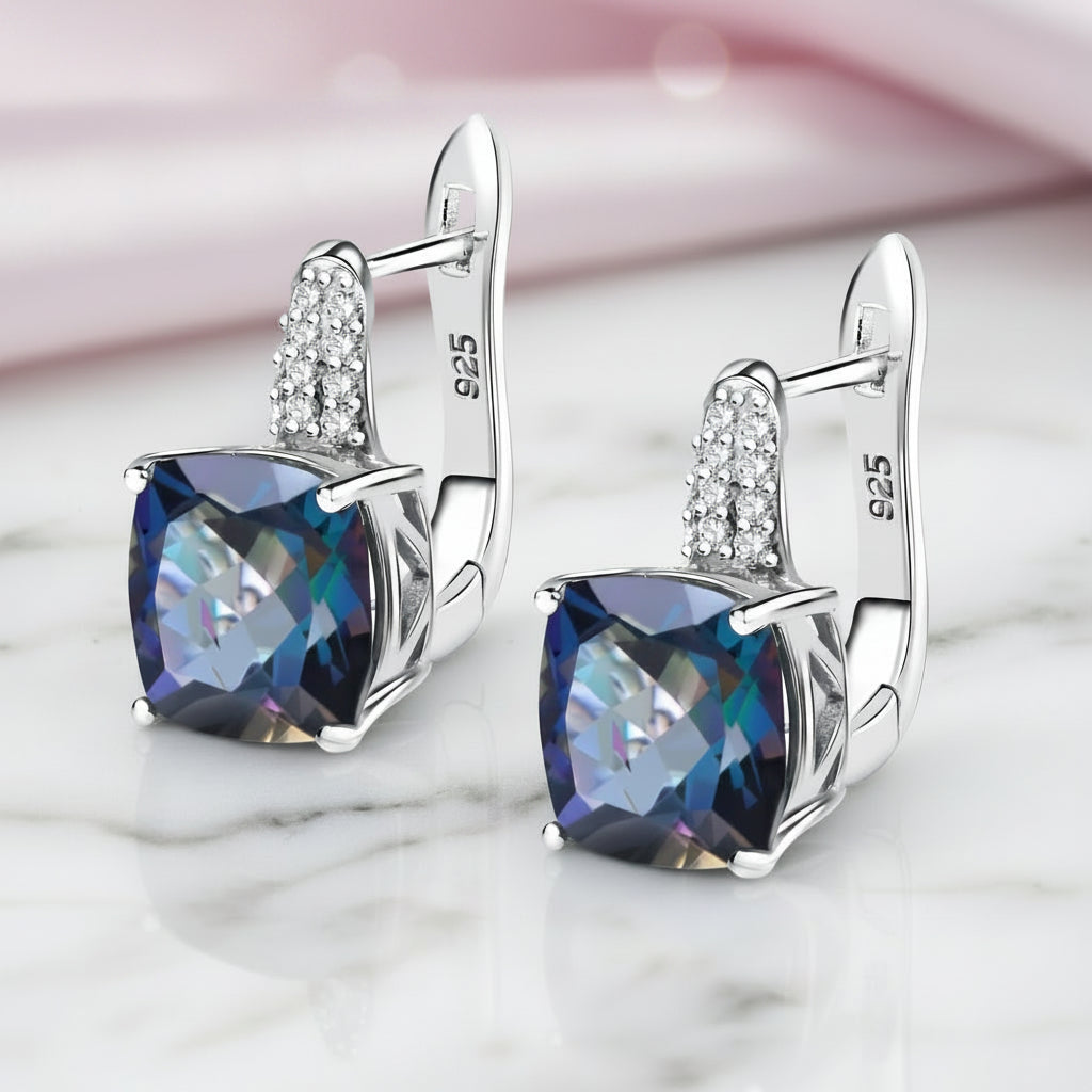 Vintage Blueish Mystic Quartz Gemstone Stud Earrings-Black Diamonds New York