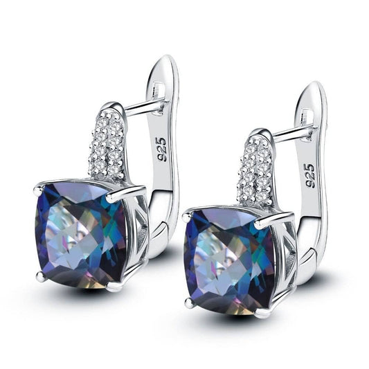 Vintage Natural Blueish Mystic Quartz Gemstone Stud Earrings-Black Diamonds New York