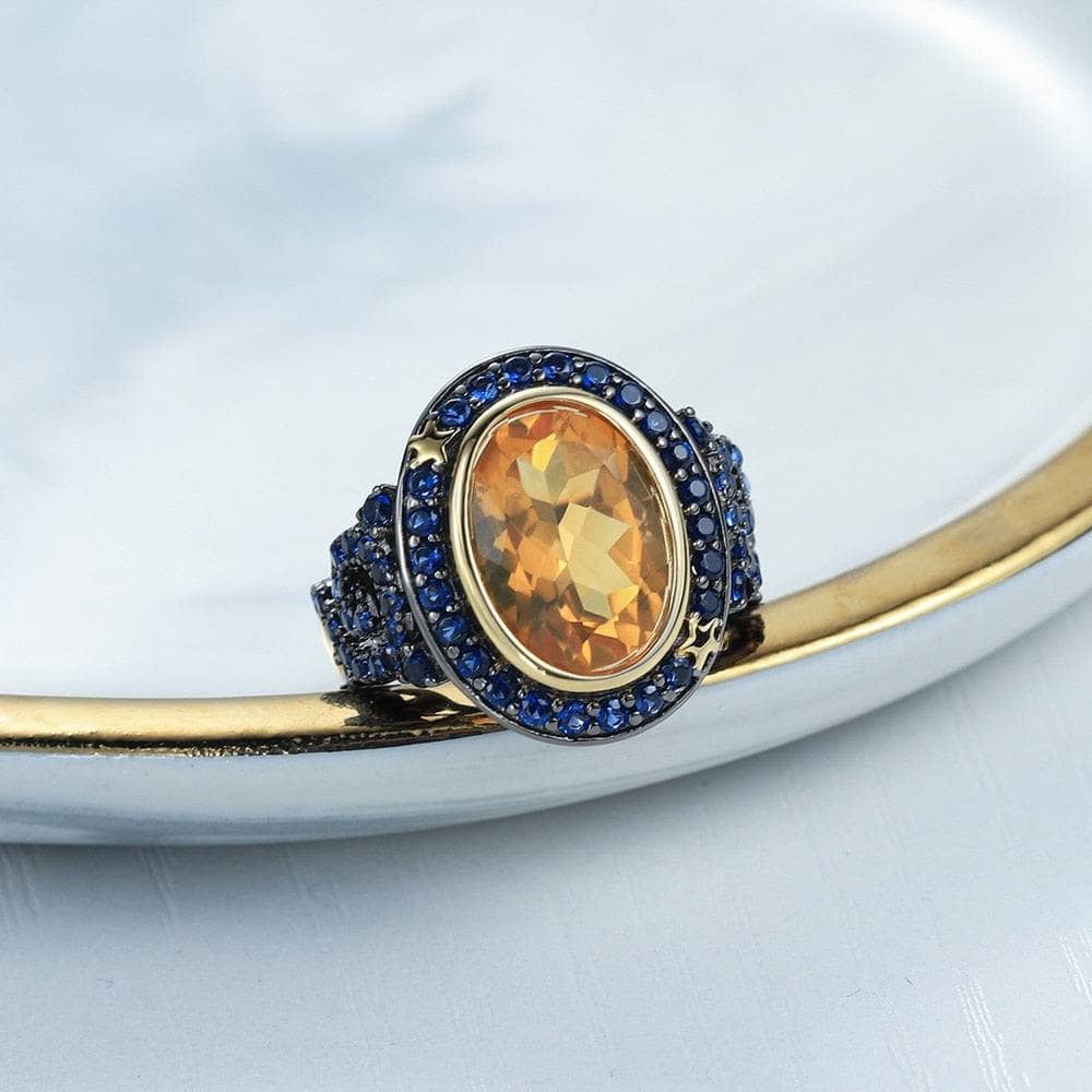 Vintage Natural Gemstone Statement Art Deco Engagement Ring-Black Diamonds New York