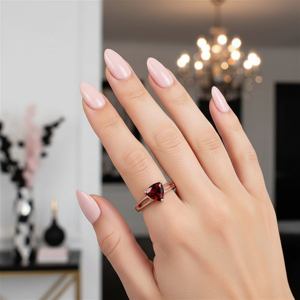 Vintage Red Garnet Genuine Stone Rose Gold Ring-Black Diamonds New York