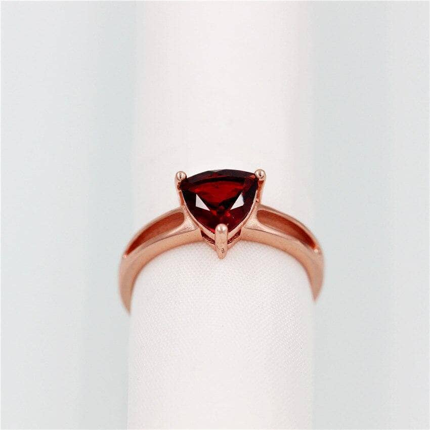 Vintage Red Garnet Genuine Stone Rose Gold Ring-Black Diamonds New York