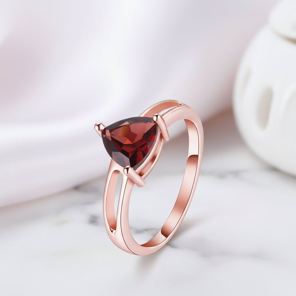 Vintage Red Garnet Genuine Stone Rose Gold Ring-Black Diamonds New York