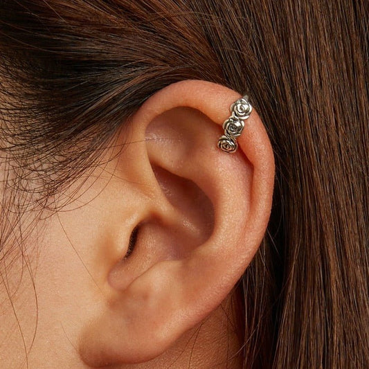 Vintage Rose Flower Clip Earring-Black Diamonds New York