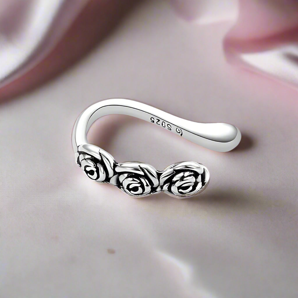 Vintage Rose Flower Clip Earring-Black Diamonds New York