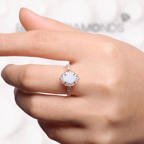 Vintage Rose Gold Oval Cut Opal Engagement Ring - Black Diamonds New York