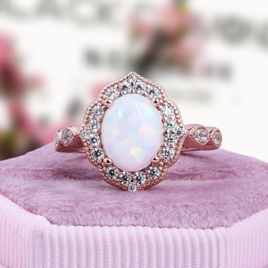 Opal and diamond rose gold ring Clearance