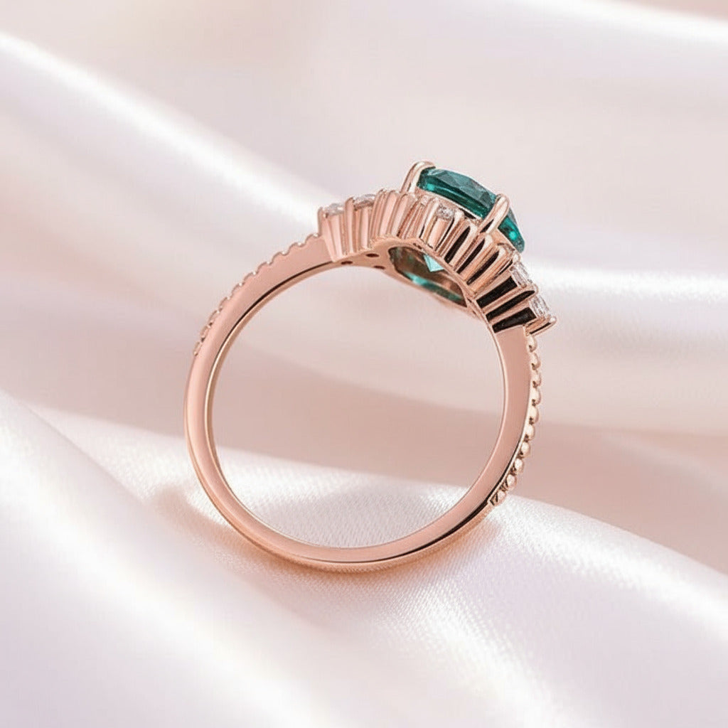 Vintage Rose Gold Oval Cut Paraiba Tourmaline Engagement Ring-Black Diamonds New York
