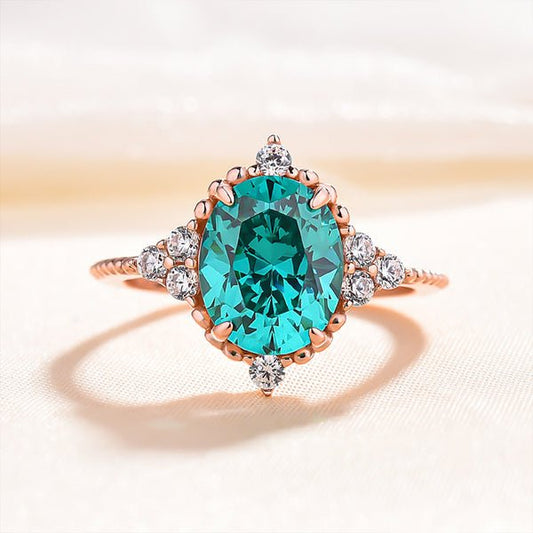 Vintage Rose Gold Oval Cut Paraiba Tourmaline Engagement Ring-Black Diamonds New York
