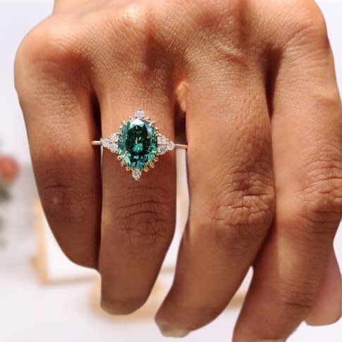 Vintage Rose Gold Oval Cut Paraiba Tourmaline Engagement Ring-Black Diamonds New York