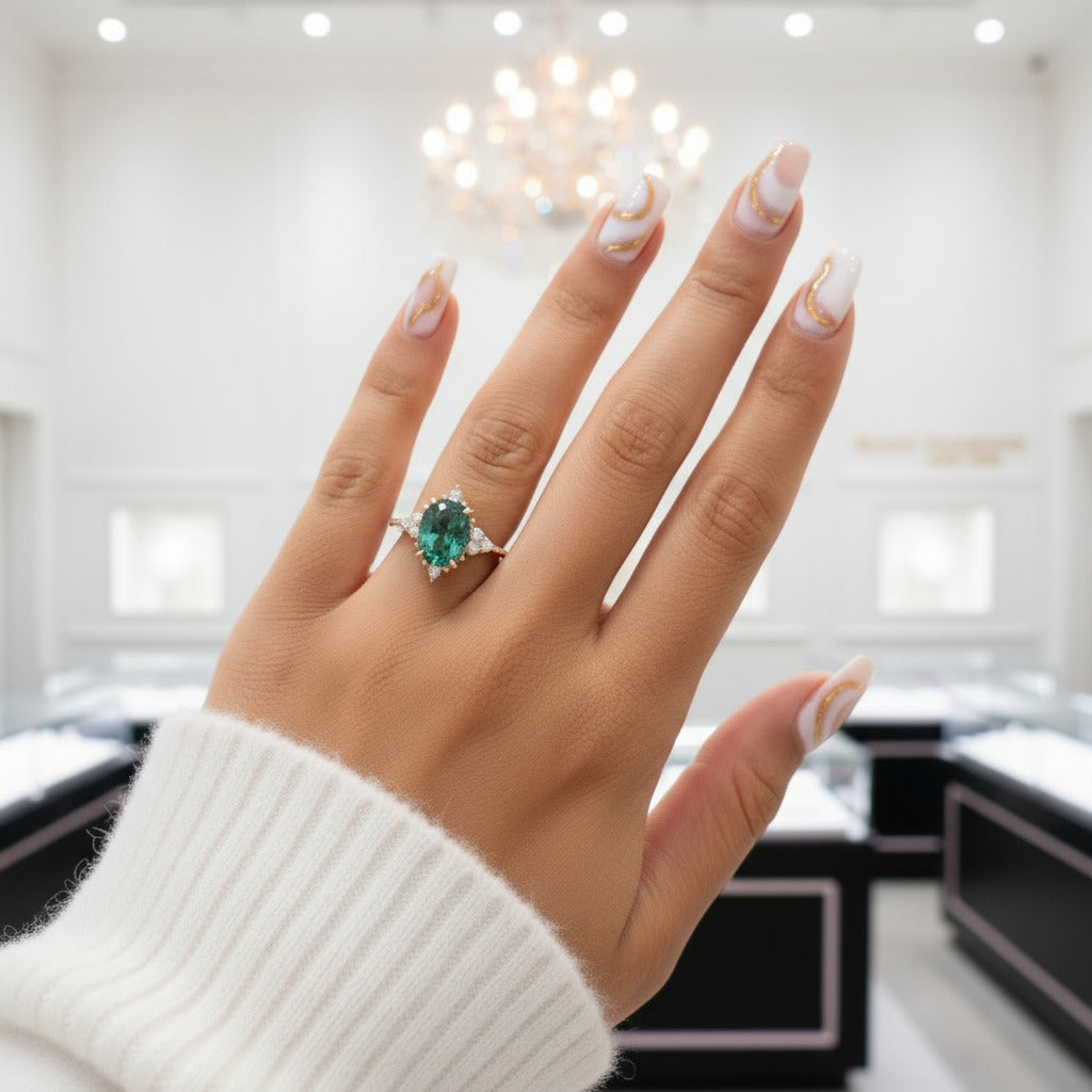 Vintage Rose Gold Oval Cut Paraiba Tourmaline Engagement Ring-Black Diamonds New York