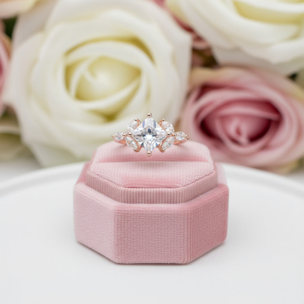 Vintage Rose Gold Princess Cut Diamond Engagement Ring-Black Diamonds New York