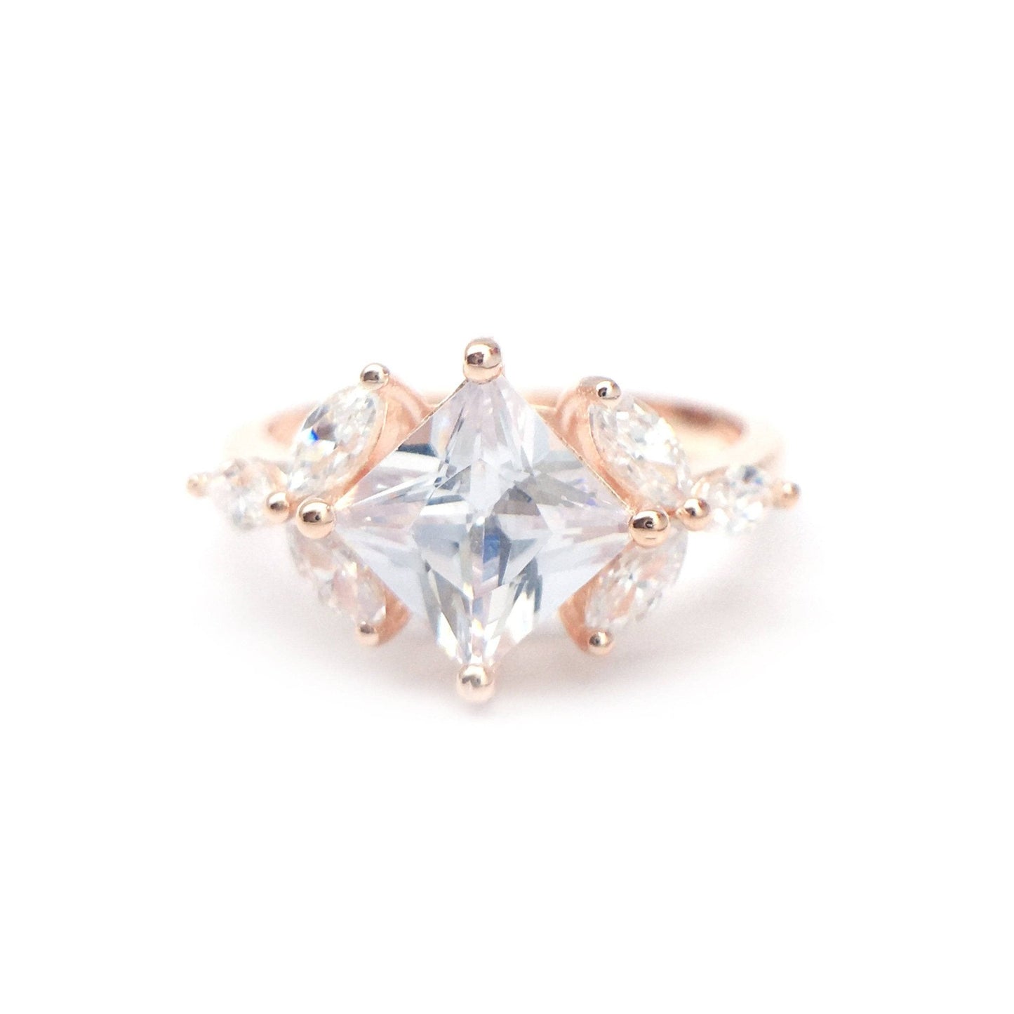 Vintage Rose Gold Princess Cut Moissanite Engagement Ring - Black Diamonds New York