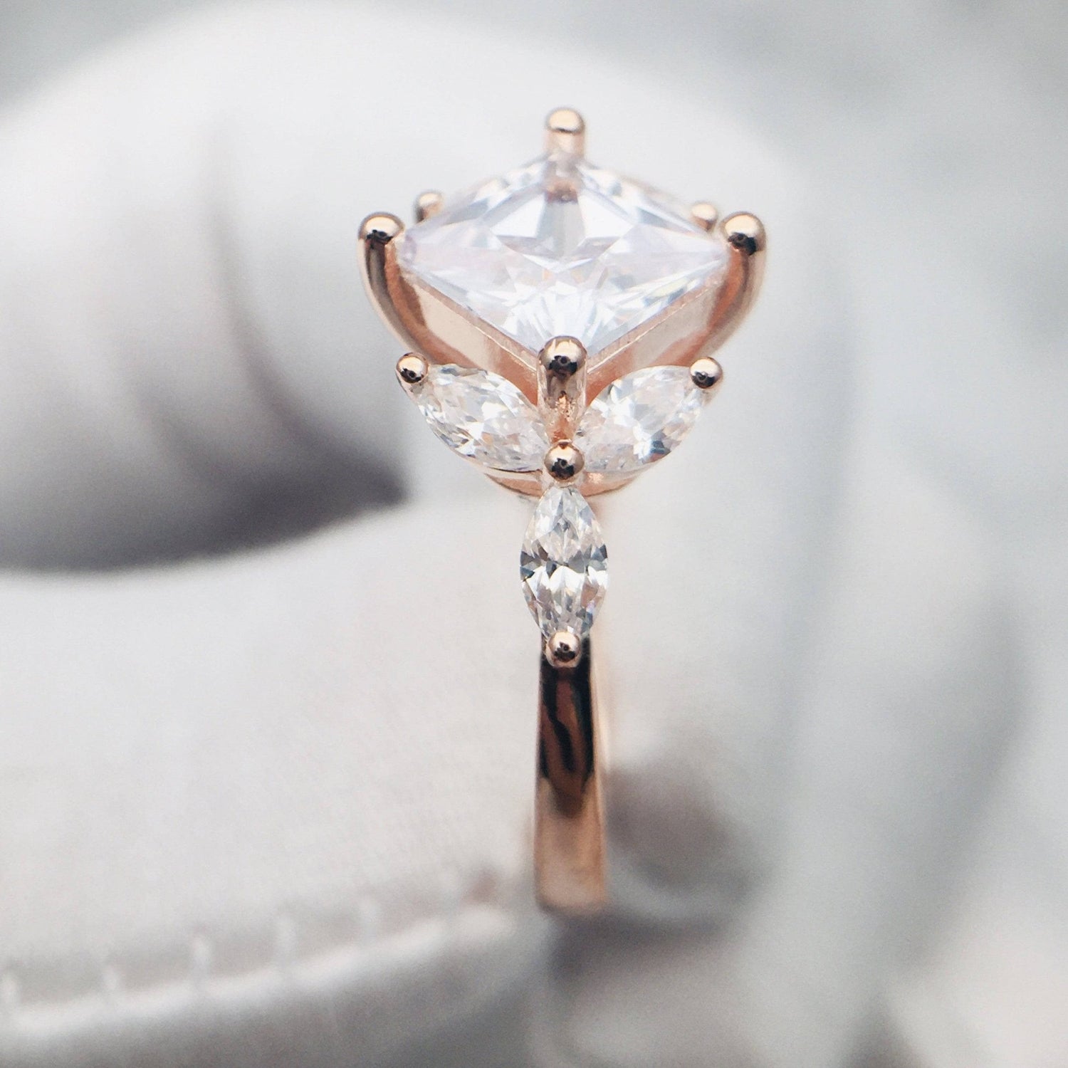 Vintage Rose Gold Princess Cut Moissanite Engagement Ring - Black Diamonds New York