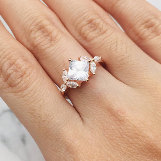 Vintage Rose Gold Princess Cut Diamond Engagement Ring-Black Diamonds New York