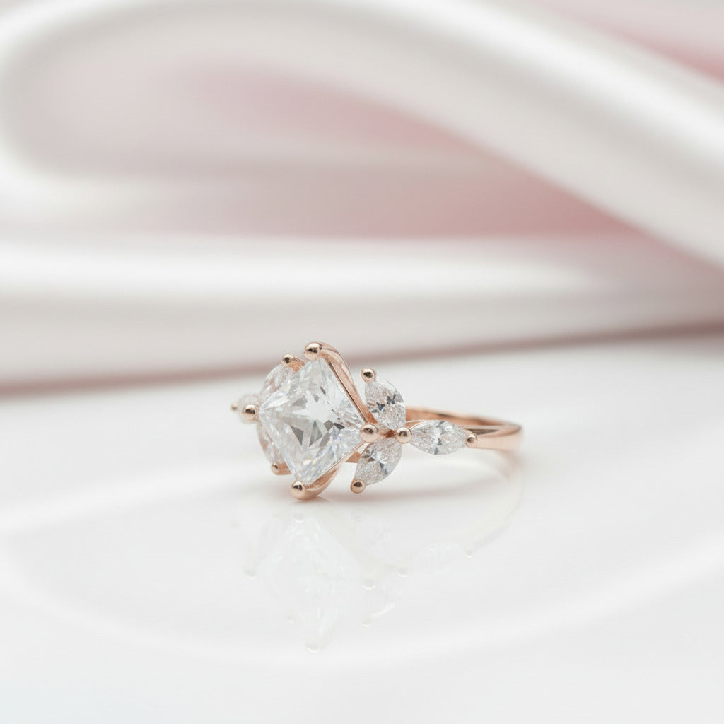 Vintage Rose Gold Princess Cut Diamond Option Engagement Ring-Black Diamonds New York