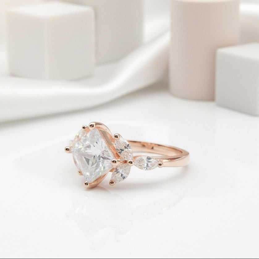 Vintage Rose Gold Princess Cut Diamond Engagement Ring-Black Diamonds New York