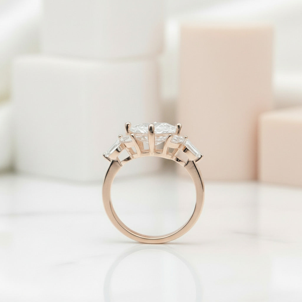 Vintage Rose Gold Princess Cut Diamond Engagement Ring-Black Diamonds New York