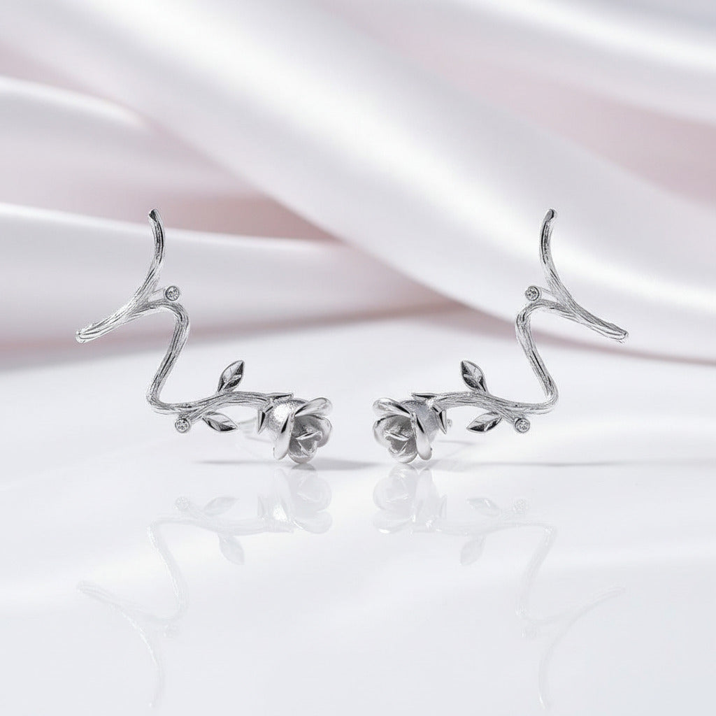 Vintage Roses and Thorns Ear Clips-Black Diamonds New York